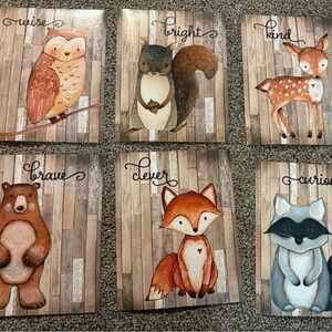 Woodland Animal Wall Art Set - Rustic Brown and Tan Decor